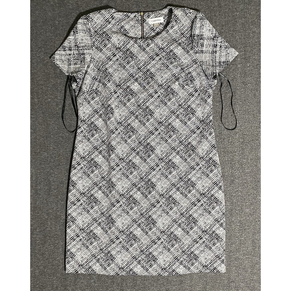Calvin Klein Dress Women's Plaid Checked Black White Size 14